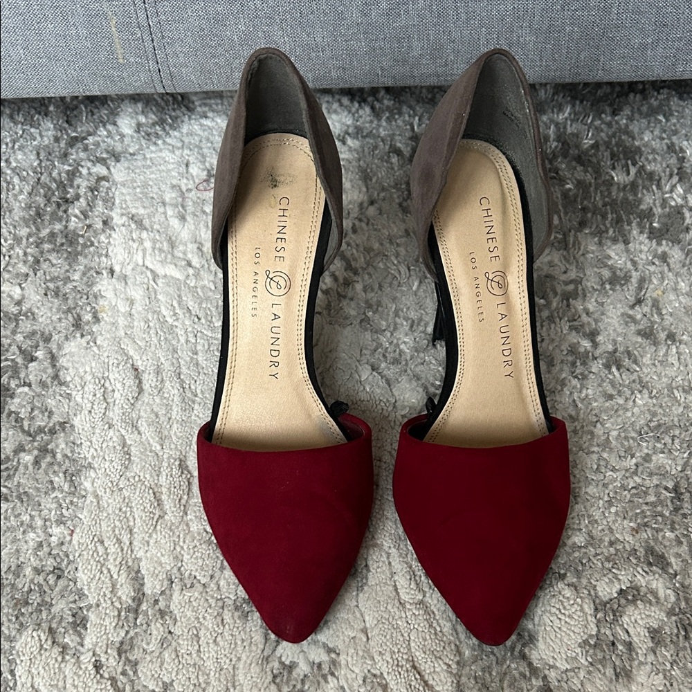 Chinese Laundry Burgundy and Taupe Heels
